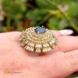 Vintage 14K Yellow Gold 1.53ct Blue Sapphire and 4.96ctw Diamond Cluster Ring