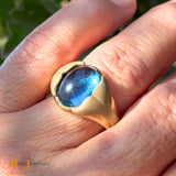 Torgny & Co. 14K Yellow Gold 6.58ct Blue Topaz Cabochon Signet Ring Size 8.5