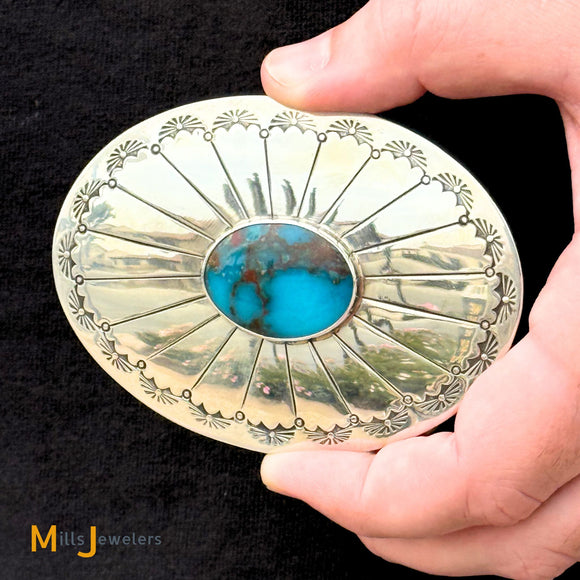 Signed RAS Sterling Silver 925 Turquoise Belt Buckle