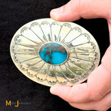 Signed RAS Sterling Silver 925 Turquoise Belt Buckle