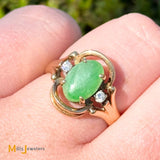 Vintage 14k Yellow Gold 2.33ct Jade and 0.06ctw Diamond Cocktail Ring Size 7