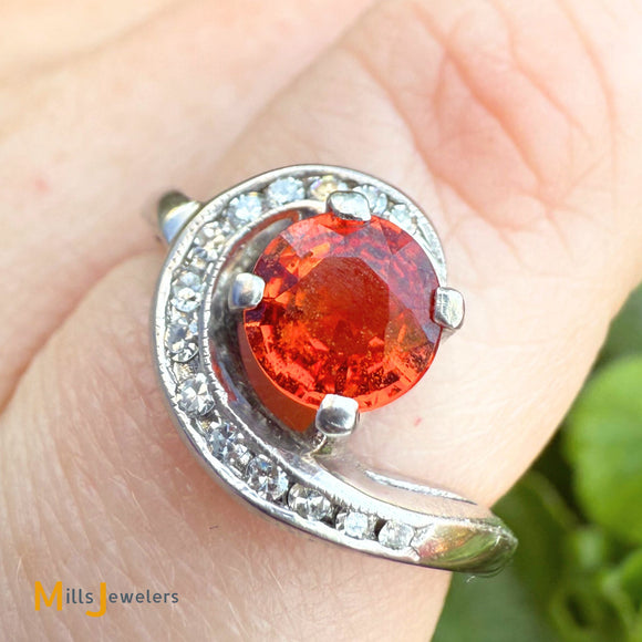 14K White Gold 0.75ct Spessartite Garnet and 0.21ctw Diamond Ring Size 5.25