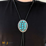 Vintage Signed TM Sterling Silver 925 Blue Turquoise Multi Nugget Bolo Tie