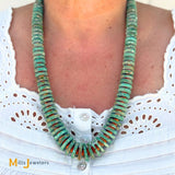 Sterling Silver 925 Royston Turquoise and Spiny Oyster Disc Necklace 26"