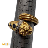 18K Yellow Gold Lion Head 0.30cts Sapphire 0.12cts Diamond Bypass Ring Size 8.5