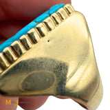 14K Yellow Gold Turquoise Mosaic Ring Size 9.5