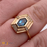 D & A Basalli 14K Rose Gold 0.67ct Blue Topaz 0.07cts Diamond Vendome Ring Size 5