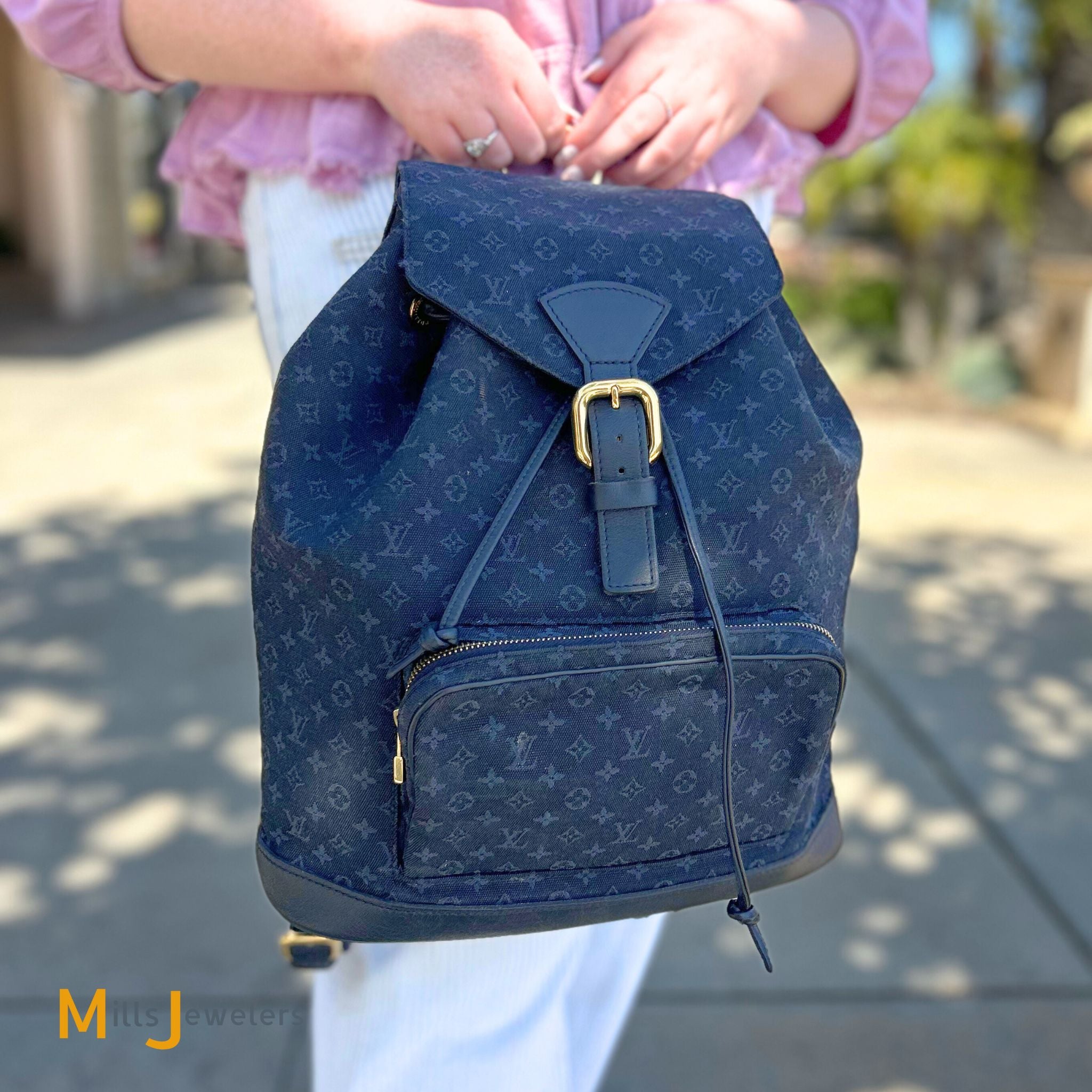 Louis Vuitton Vintage Montsouris GM Monogram Denim Navy Blue Backpack – Mills Jewelers & Loan