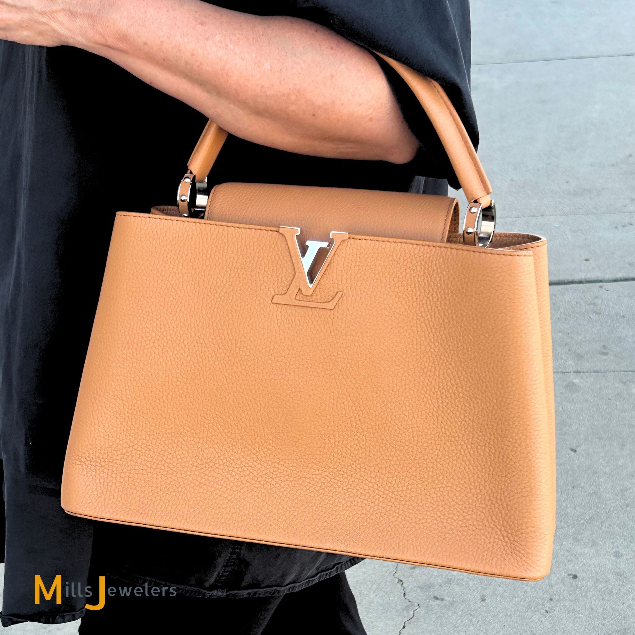 Louis Vuitton Capucines MM Taurillon Leather Arizona M90324 with Silk –  Mills Jewelers \u0026 Loan