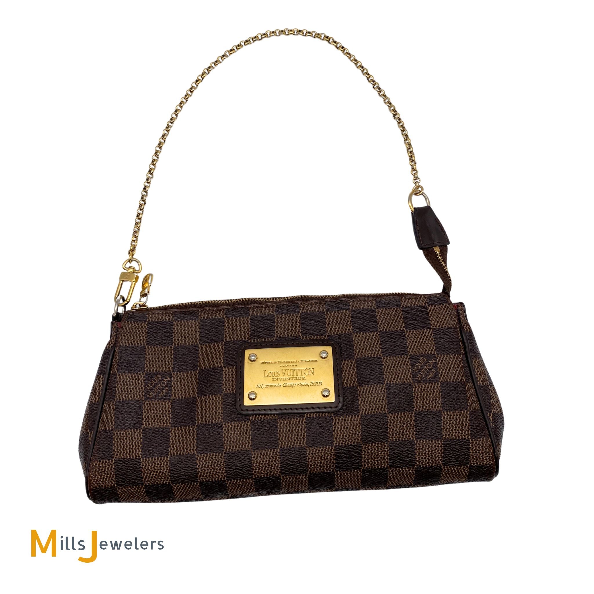 Louis Vuitton Eva Clutch Damier Ebene Canvas with Shoulder Strap