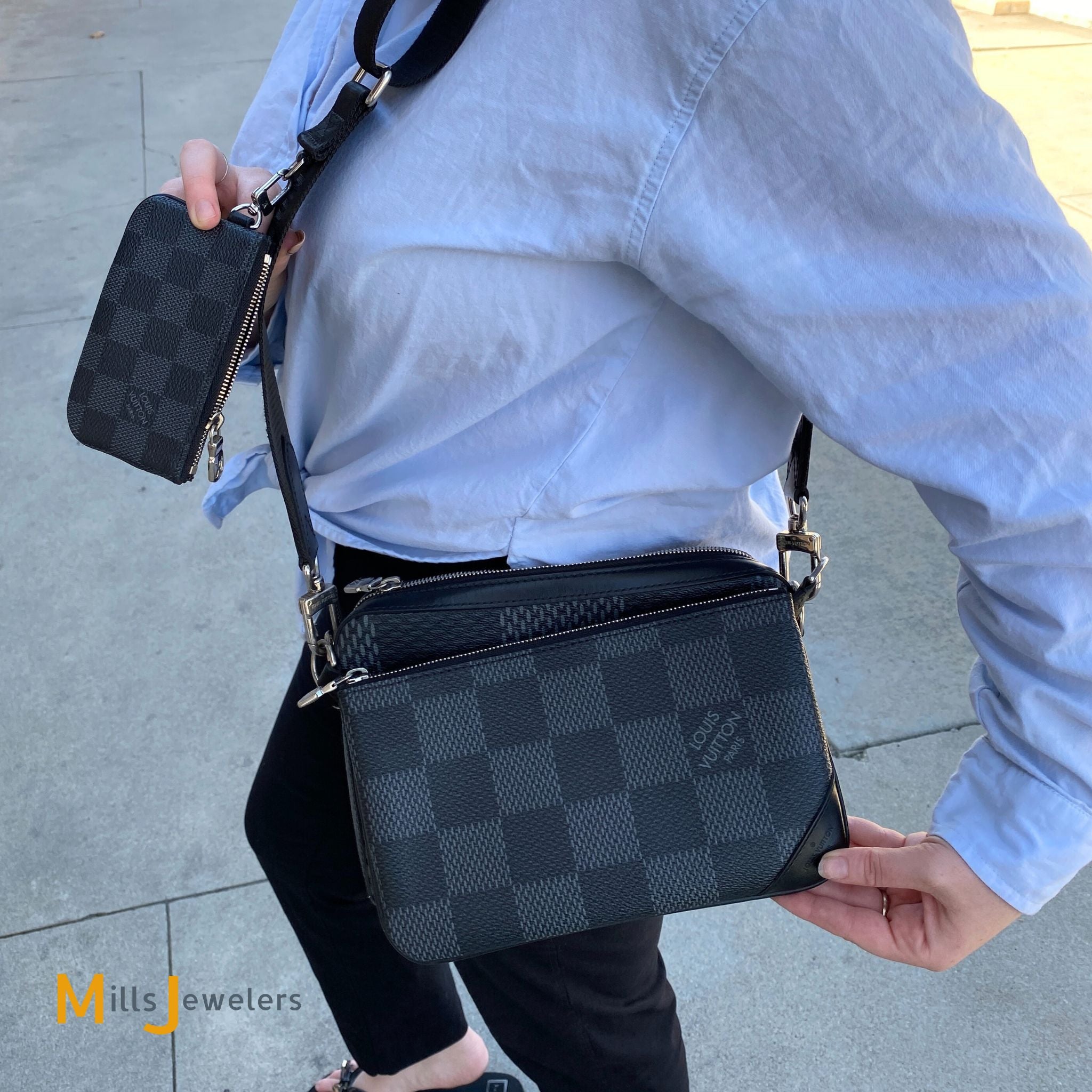 Louis Vuitton Graphite Trio Messenger Bag Pouch and Zipped Coin