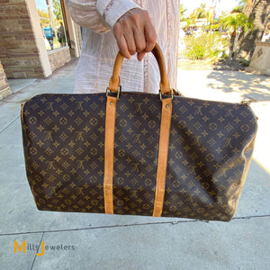 Louis Vuitton Keepall 45 Travel Bag in Brown Monogram Canvas and