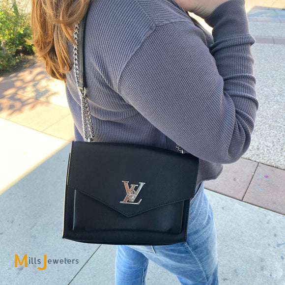 Louis Vuitton Mylockme Black Calfskin Leather Chain Shoulder Bag M51418