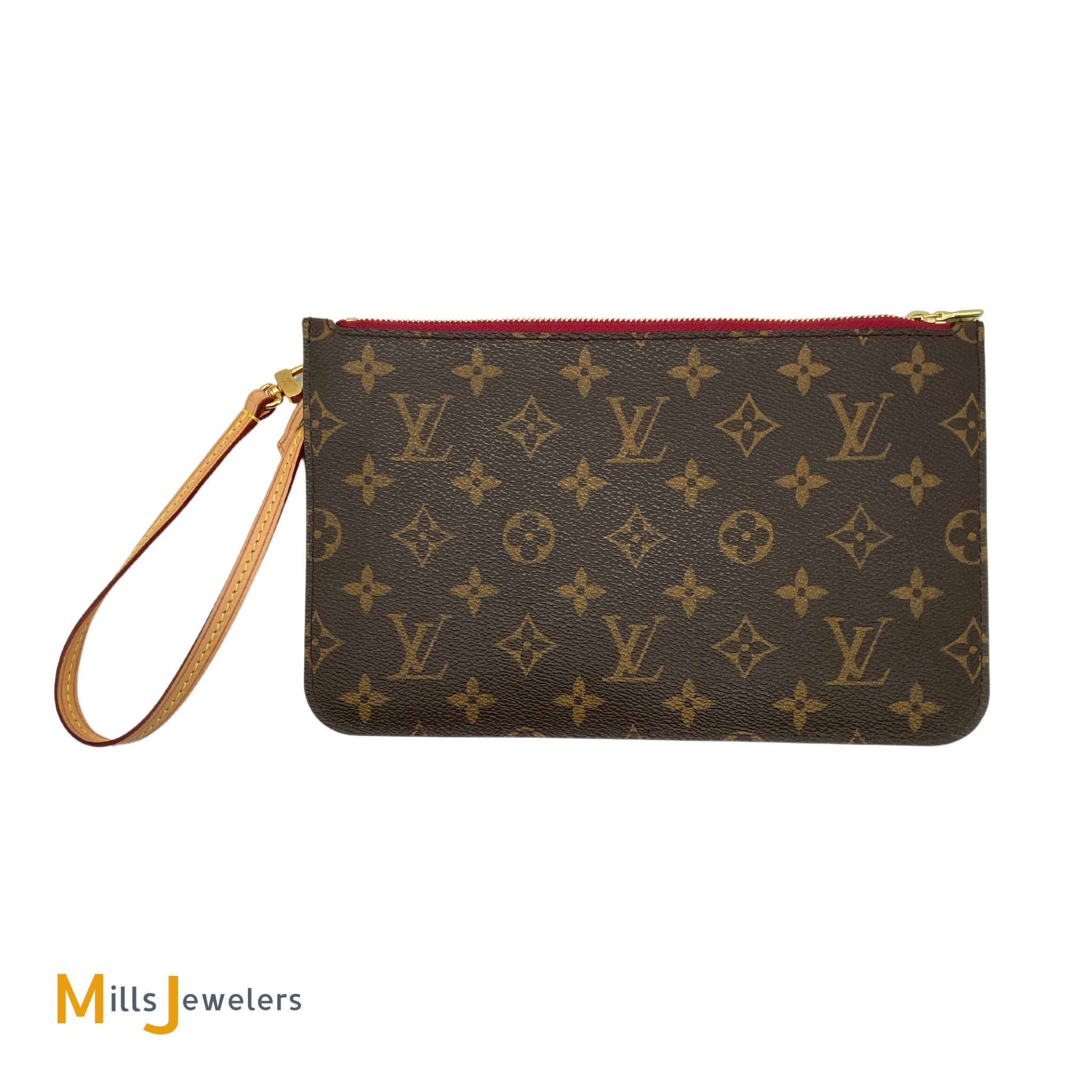 LOUIS VUITTON Neverfull Monogram Canvas Pochette Wristlet Pouch Brown