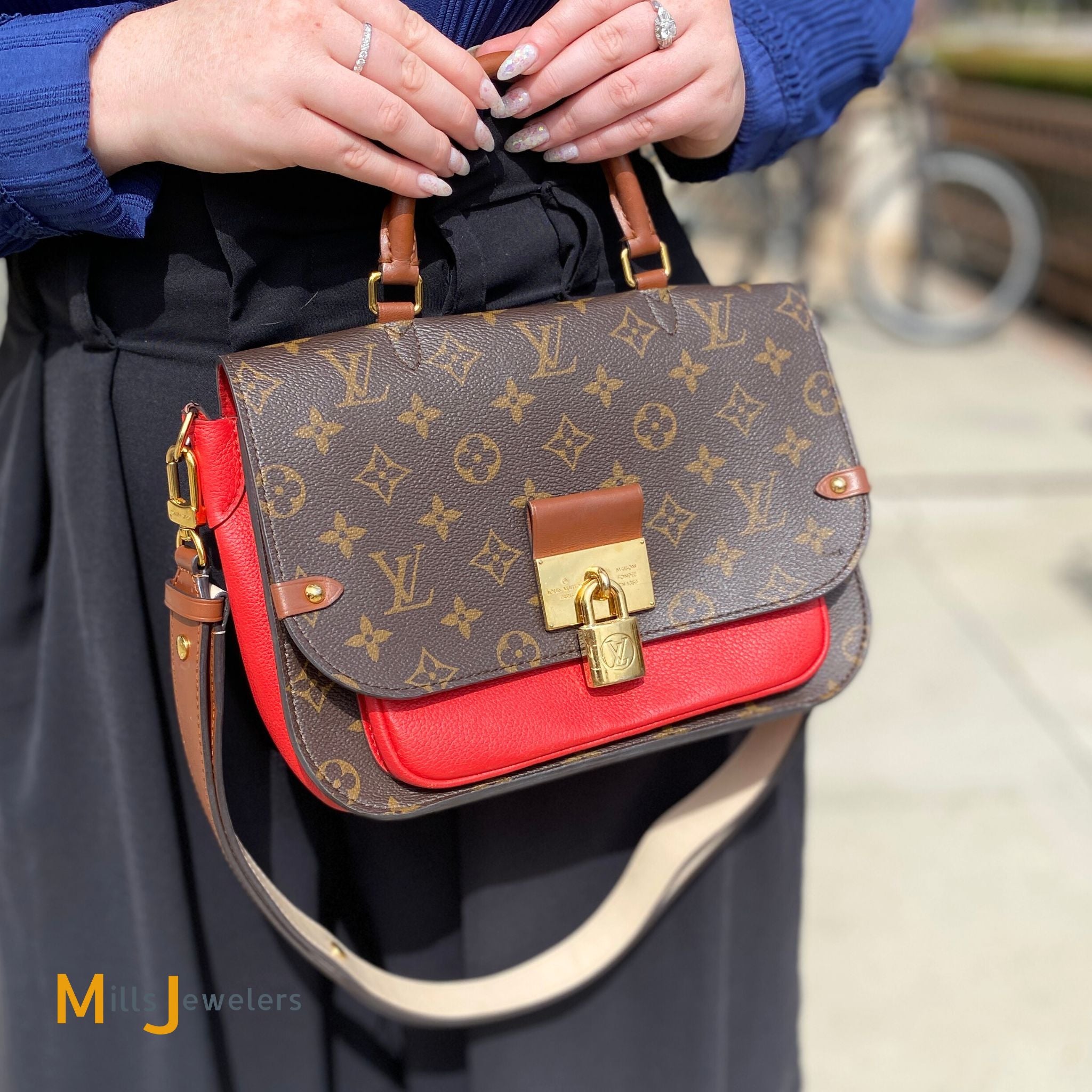 LOUIS VUITTON STUNNING Monogram Vaugirard Coquelicot Crossbody handle bag!