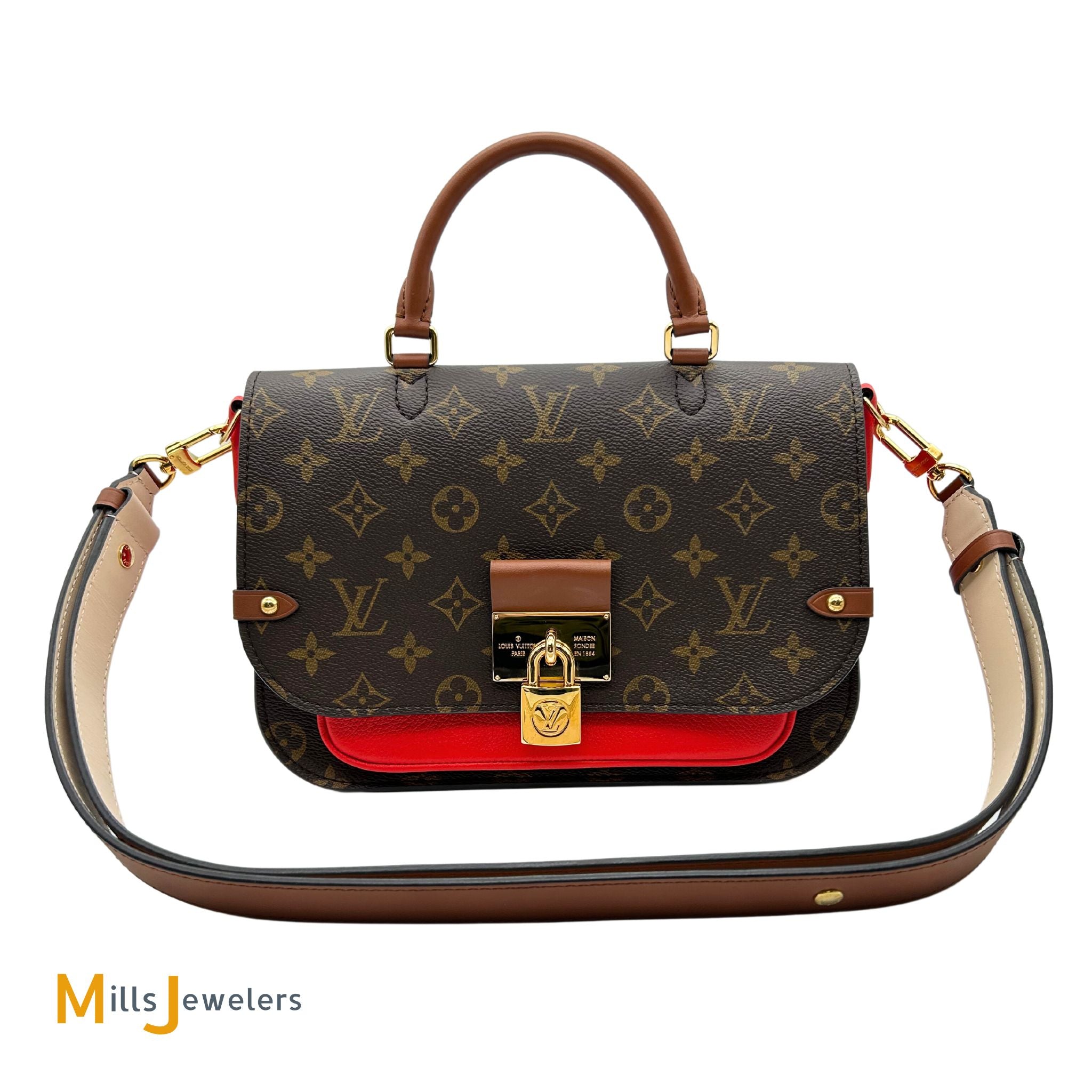 LOUIS VUITTON Vaugirard Monogram Canvas Shoulder Bag Coquelicot