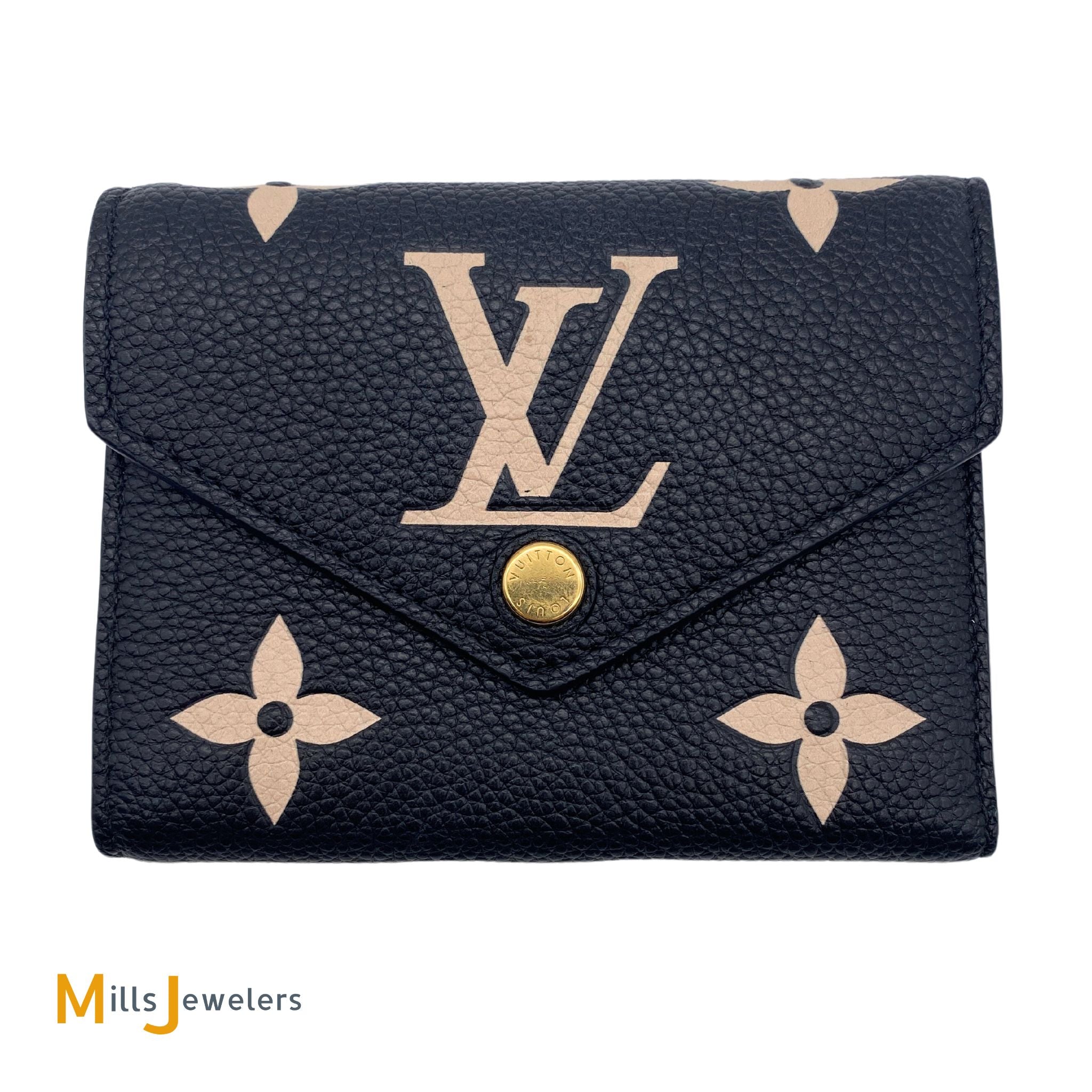 Louis Vuitton Victorine Wallet Black Beige Monogram Empreinte Leather