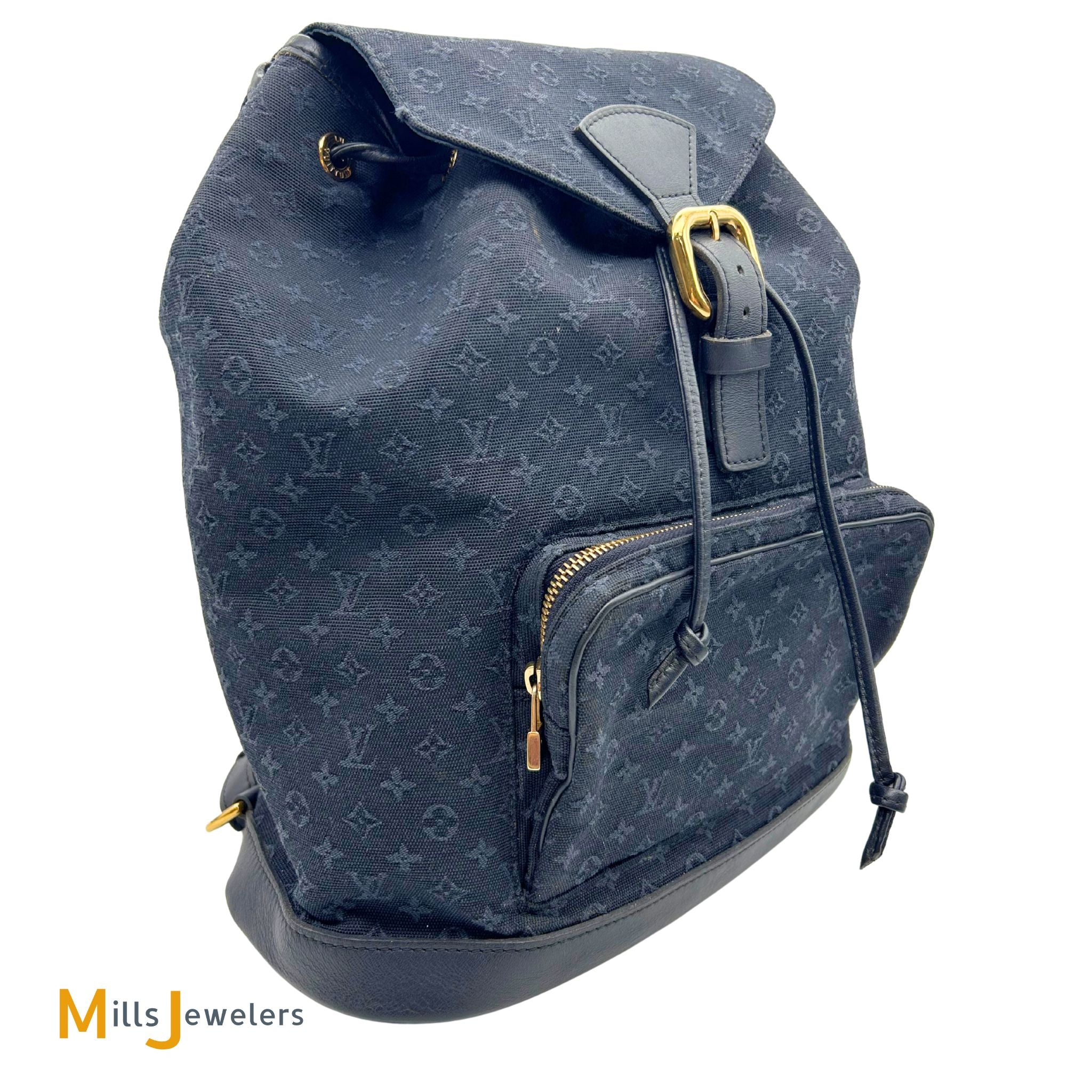 Louis Vuitton Vintage Montsouris Mini Lin Gm Backpack - Blue Louis Vuitton Vintage Montsouris Mini Lin Gm Backpack - Blue