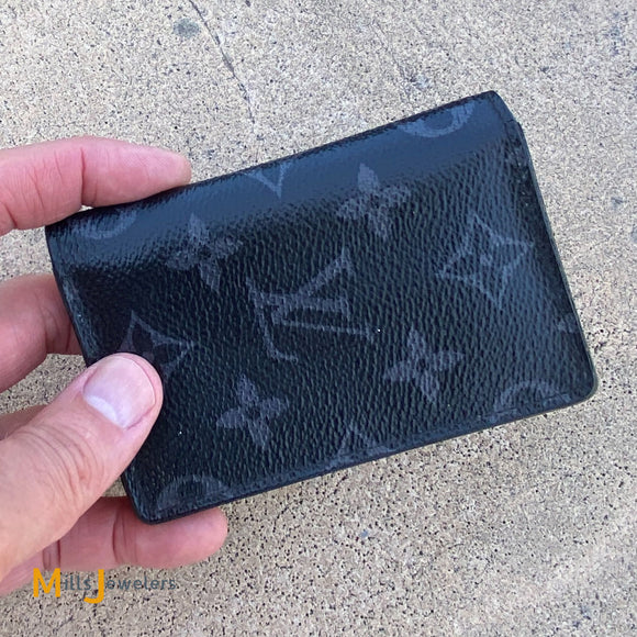 Authentic LOUIS VUITTON POCKET ORGANIZER MONOGRAM ECLIPSE BLACK