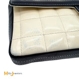 Chanel Vintage Cream and Black Patent Leather Chocolate Bar East West Shoulder Bag