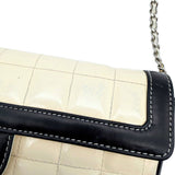 Chanel Vintage Cream and Black Patent Leather Chocolate Bar East West Shoulder Bag