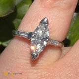 Platinum GIA Certified 1.17ct Marquise-Shaped Diamond 3-Stone Engagement Ring Size 4.75