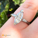 Platinum GIA Certified 1.17ct Marquise-Shaped Diamond 3-Stone Engagement Ring Size 4.75