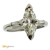 Platinum GIA Certified 1.17ct Marquise-Shaped Diamond 3-Stone Engagement Ring Size 4.75