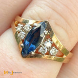 14K Yellow Gold 0.52ct Marquise Sapphire and 0.12ctw Diamond Cocktail Ring Size 4.75