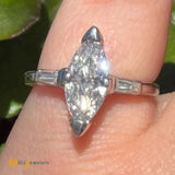 Platinum GIA Certified 1.17ct Marquise-Shaped Diamond 3-Stone Engagement Ring Size 4.75