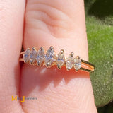 14K Yellow Gold 7-Stone 0.25ctw Natural Marquise Diamond Ring Size 5.75
