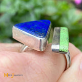 Marvin Slim Navajo Sterling Silver Lapis and Gaspeite Bar Ring Size 13