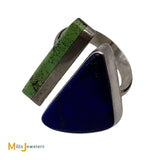 Marvin Slim Navajo Sterling Silver Lapis and Gaspeite Bar Ring Size 13