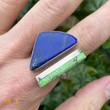 Marvin Slim Navajo Sterling Silver Lapis and Gaspeite Bar Ring Size 13