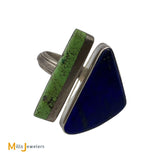 Marvin Slim Navajo Sterling Silver Lapis and Gaspeite Bar Ring Size 13