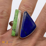 Marvin Slim Navajo Sterling Silver Lapis and Gaspeite Bar Ring Size 13