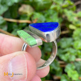 Marvin Slim Navajo Sterling Silver Lapis and Gaspeite Bar Ring Size 13