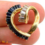 Bogarz Signed 14K Yellow Gold 1.98ctw Blue Sapphire 0.42ctw Diamond Slide Heart Pendant