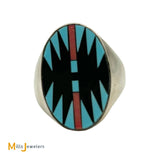 Sterling Silver 925 Inlaid Turquoise Onyx Coral Mens Ring Size 13.5