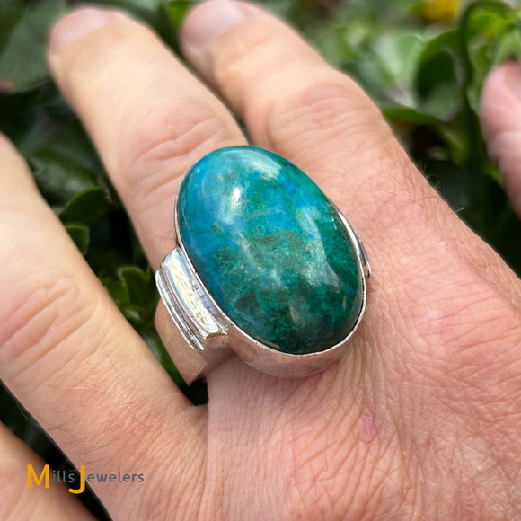 Signed AH Large Men's Cabochon Turquoise Sterling Silver 925 Ring Size 11