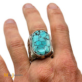 Sterling Silver 925 Spiderweb Turquoise Men's Ring Size 11.5