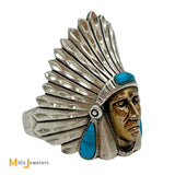 Sterling Silver 925 Native Headdress Turquoise Ring Size 12.5