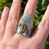 Sterling Silver 925 Native Headdress Turquoise Ring Size 12.5