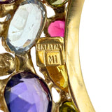 14k Yellow Gold Multicolor Gemstone Abstract Nugget Eternity Band Ring Size 7.5