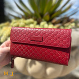 Gucci Signature microGuccissima Red Continental Leather Zip-Around Bifold Wallet