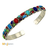 Multi Stone Sterling Silver 925 Cuff Bracelet