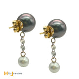 18K Yellow Gold Multicolor Pearl and 0.32ctw Diamond Dangle Earrings