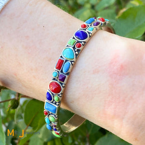 Multi Stone Sterling Silver 925 Cuff Bracelet