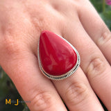 Sterling Silver 925 Large Coral Ring Size 9.25