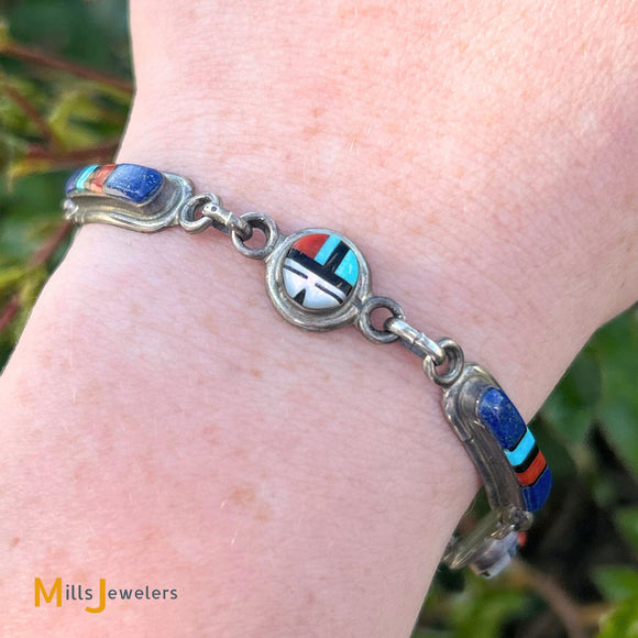 Raylan & Pattie Edaakie Zuni Multi-Stone Inlay Sterling Silver Link Bracelet